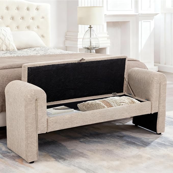 61" Velvet End of Bed Bench, Upholstered Seat - Image 6