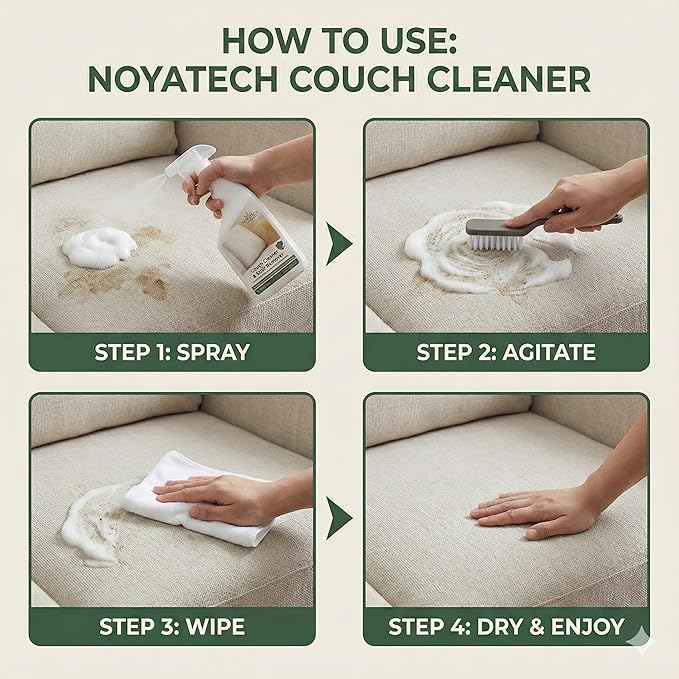 NOYATECH Couch Cleaner and Stain Remover Spray – Professional Strength, Multi-Surface Fabric and Upholstery Cleaner – Pet-Safe, Non-Toxic, Quick-Drying for Couches, Sofas & Car Interiors.