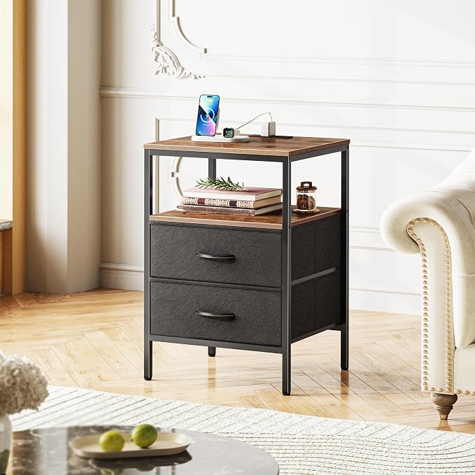 Huuger Night Stand with Charger Station, 27.7 Inch Tall Nightstand | Bed Side - Image 8