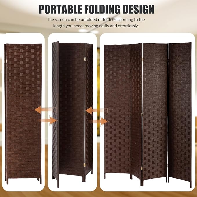 Room Divider, 4 Panels 6FT Folding Privacy Screen Room Divider | Wall Wood Mesh - Image 3