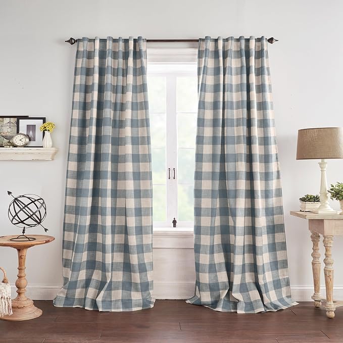 Grainger Buffalo Check Blackout Window Curtain, Chambray by ElreneHomeFashions