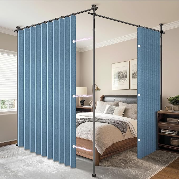 AJAZZ Room Divider Curtain+ Tension Curtain Rod No Drilling 43-120× 35-200 in by AJAZZ