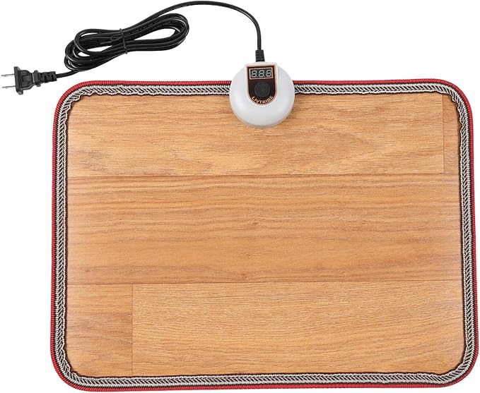 AC 110V Heated Floor Mat for Foot, Wood Stripe Carbon Crystal Heating Pad, Electric Heated Foot Warmers for Office, Home Brown