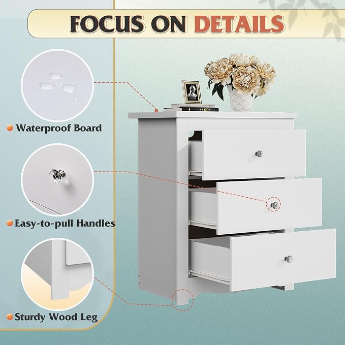 WLIVE Tall Nightstand with Charging Station, Wood Bedside Table, Power Outlets - Image 6