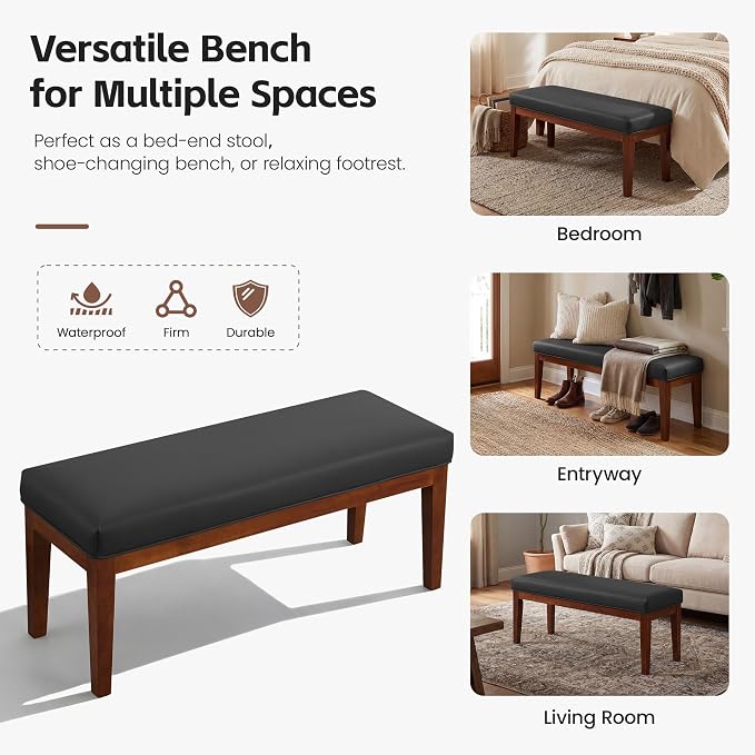43.5" Upholstered Bedroom Bench, Faux Leather Entryway Bench - Image 6