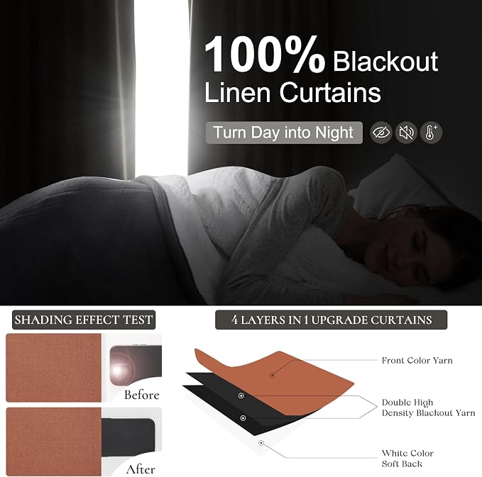 Fall Burnt Orange Curtains Blackout Extra Long 120 Inches 2 Panels Set - Image 2