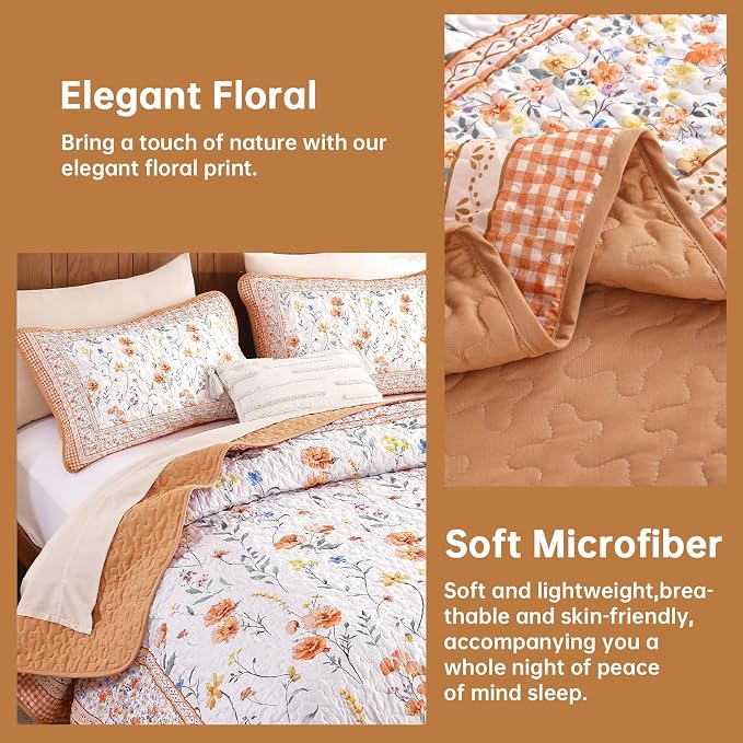 WONGS BEDDING Fall Quilt Set Queen, Microfiber Lightweight Farmhouse Bed Quilt - Image 4
