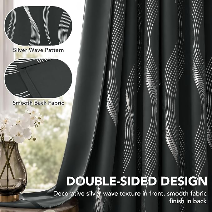 Deconovo Curtains for Living Room, Pattern Blackout Curtains 72 Inches Long | - Image 2