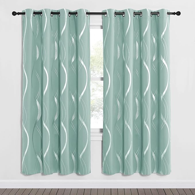 NICETOWN Aqua Blue Stripe Curtain Panels 63 inch Long - Image 4