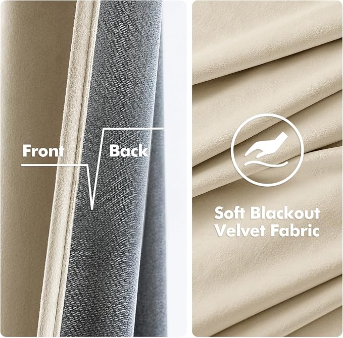MIULEE Velvet Curtains Beige 52 x 90 Inch Length Set of 2 | Grommet Drapes - Image 3