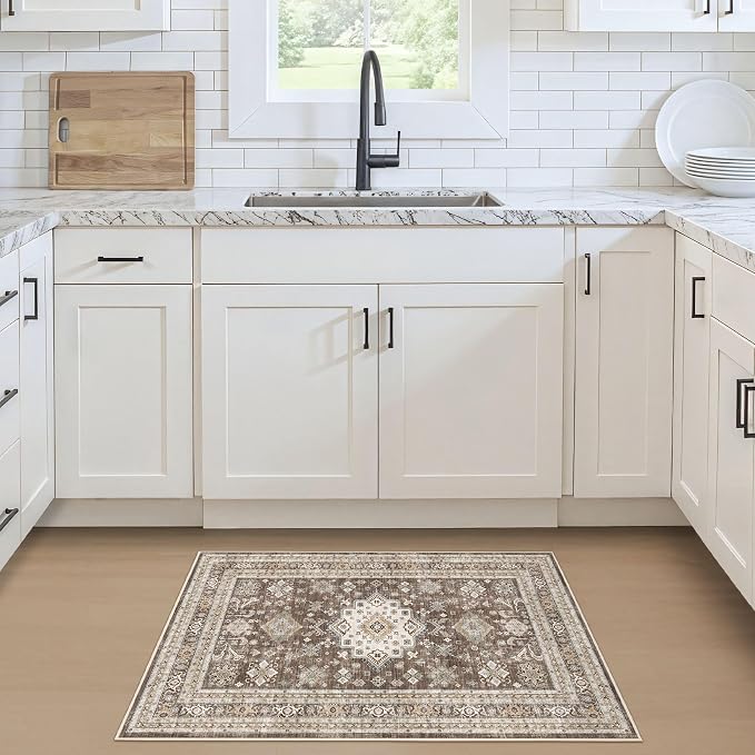 cotiled 2x3 Area Rug for Living Room, Traditional, Dark Brown | Washable Soft - Image 2