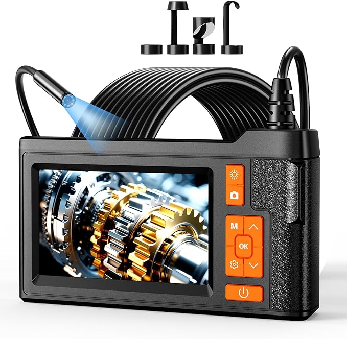 Borescope Inspection Camera with Light – 4.3" Display, 16FT Semi-Rigid Cable, IP67 Waterproof Endoscope for Pipe, Engine & HVAC