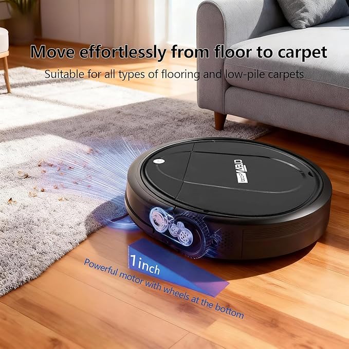 3-in-1 Robot Vacuum and Mop | 4500Pa Strong Suction, Anti-Tangle, 120 Mins Runtime, Ultra-Thin, Low Noise, Smart Navigation, Multiple Cleaning Modes, Ideal for Pet Hair and Hard Floors (Black)