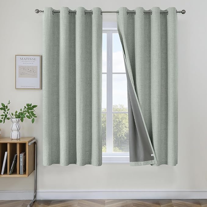 Joydeco Sage Green, Linen 100% Blackout Curtains by JOYDECO