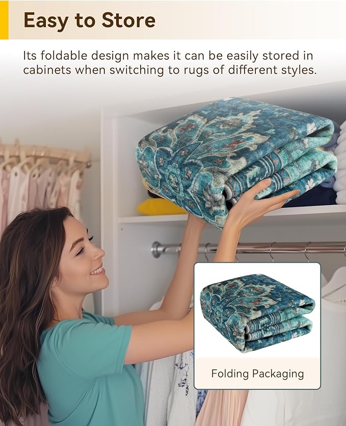 RELEANY Washable Area Rug, Round 7ft, Teal | Non-Slip, Water Repellent - Image 5