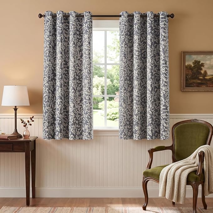 jinchan Blue Floral Blackout Curtians 63 Inch Vintage Grommet 2 Panels | Room - Image 2