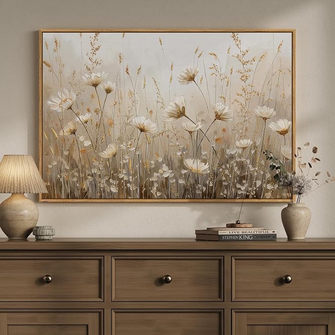 Framed Vintage Rustic Neutral Floral Wall Art by Cuspin