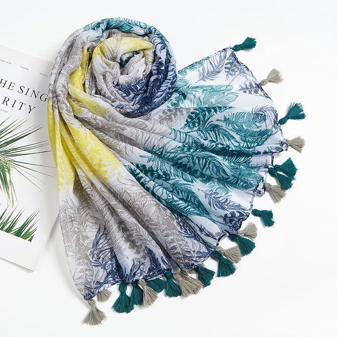 Scarf for Women Lightweight Soft Floral Leopard Printed Scarves Fall Winter Fashion Shawl Wrap with Fringe