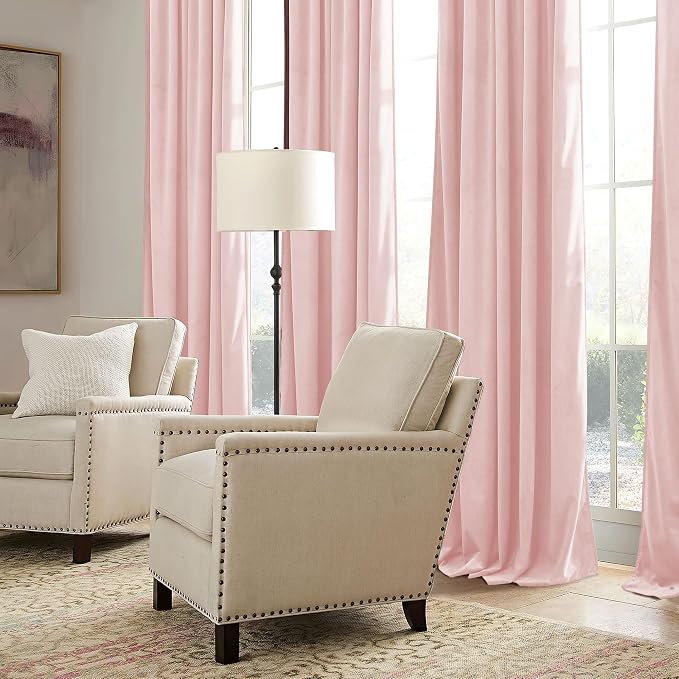 RYB HOME Baby Pink Velvet Curtains - Image 6