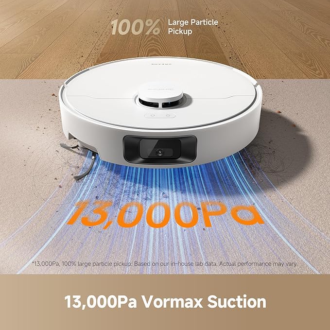 DREAME D20 Pro Plus Robot Vacuum, 13,000Pa Suction, DuoBrush for Pet Hair, Corner Cleaning, Self Emptying, LDS Navigation Laser Avoidance, Vacuum Mop, Hard Floors&Carpets, 5,200mAh Battery White