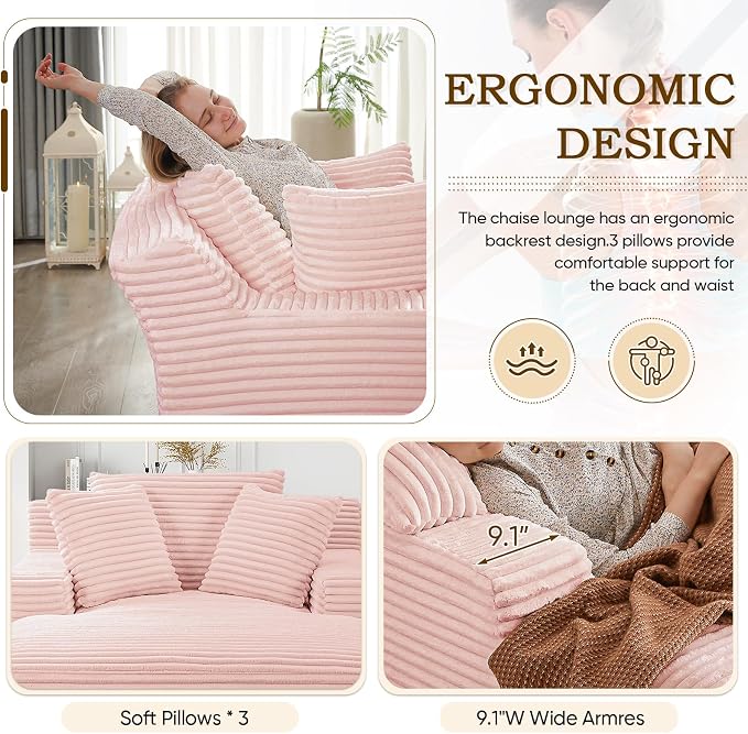 Oversized Chaise Lounge Chair Indoor, Comfy Fluffy Cloud Couch, Modern Deep - Image 3