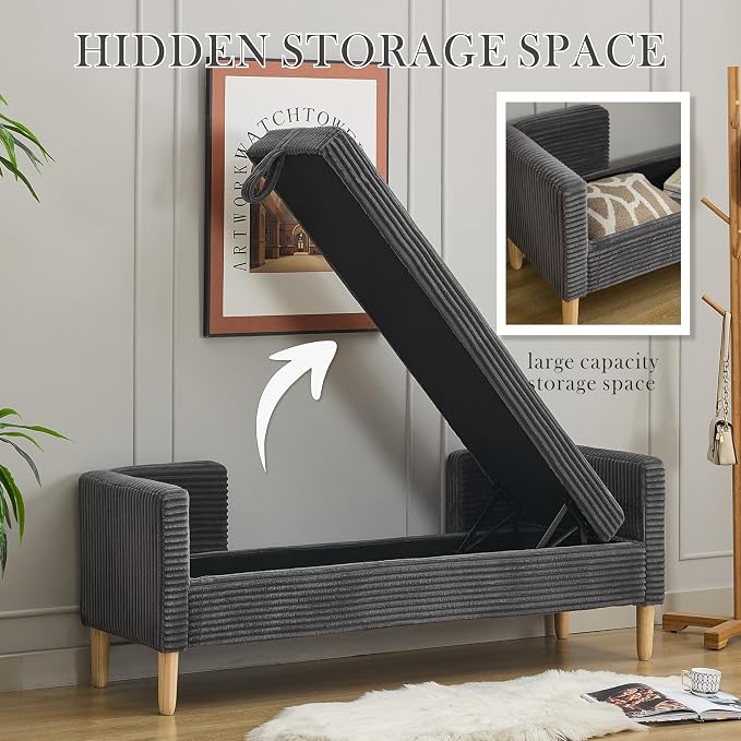 Aoiy & Wifon 65.35" W End of Bed Bench King Size, Upholstered Large Storage - Image 3