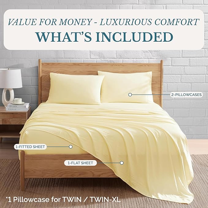 Casa Platino Sheets Split King Size Bed Set, Pre-Washed Ultra Soft Split King Bed Sheets Set, Brushed Microfiber Cooling Sheets, Split King Size Sheets Set with Deep Pockets - Vanilla