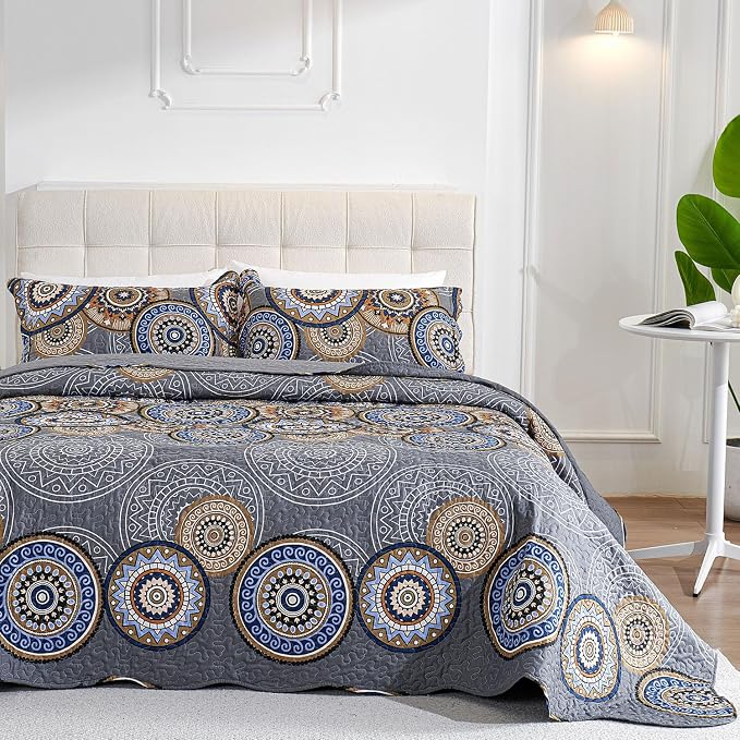 3 Pieces King Size Quilt Set Lightweight Summer Bedspread 98''x106'' Soft - Image 2