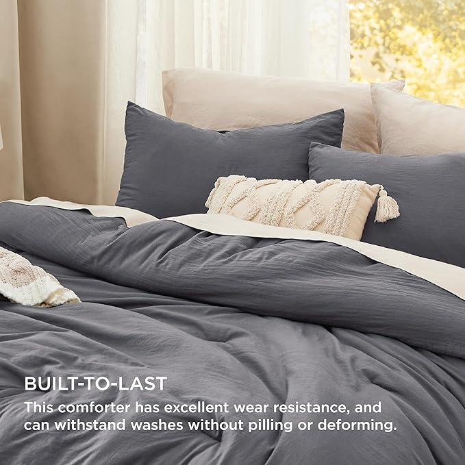 Bedsure Super King Plus Comforter Set, Dark Grey Soft Prewashed Bedding - Image 3