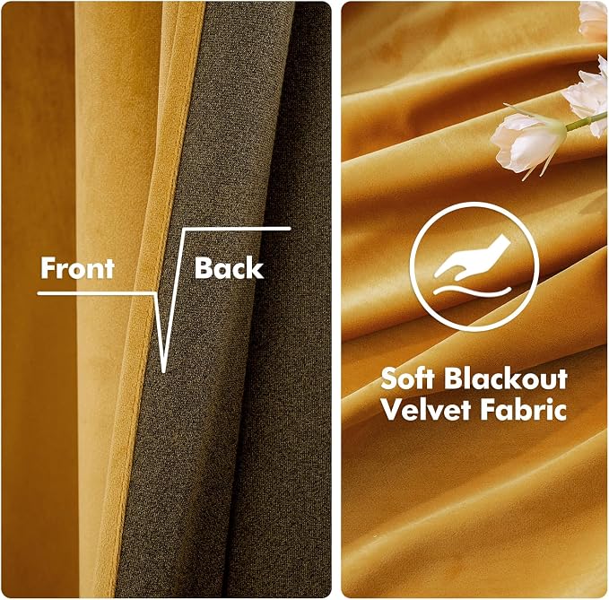 MIULEE Velvet Curtains Mustard Yellow 52 x 96 Inch Length Set of 2 | Grommet - Image 3