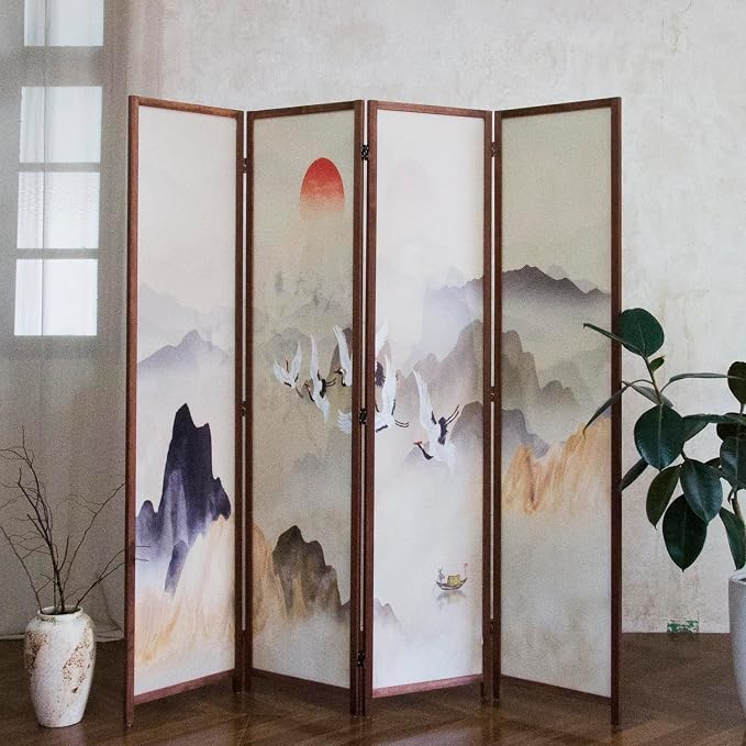 4 Panel Room Divider, 5.6 ft Tall Blackout Folding Privacy Screen - Image 2