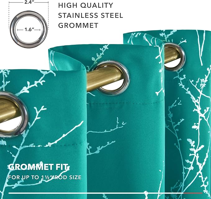 Deconovo Blackout Grommet Silver Pattern Printed Curtains, Turquoise/Silver - Image 8