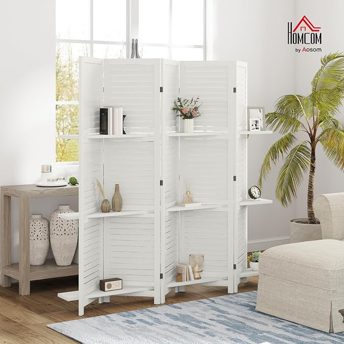 HOMCOM Room Divider with Shelves, 5 Panel, 3 Display Shelves, Folding Storage - Image 2