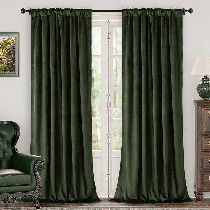BGment Velvet Blackout Curtains, 2 Panels, 52 x 120 Inch, Olive Green | Drapes - Image 2