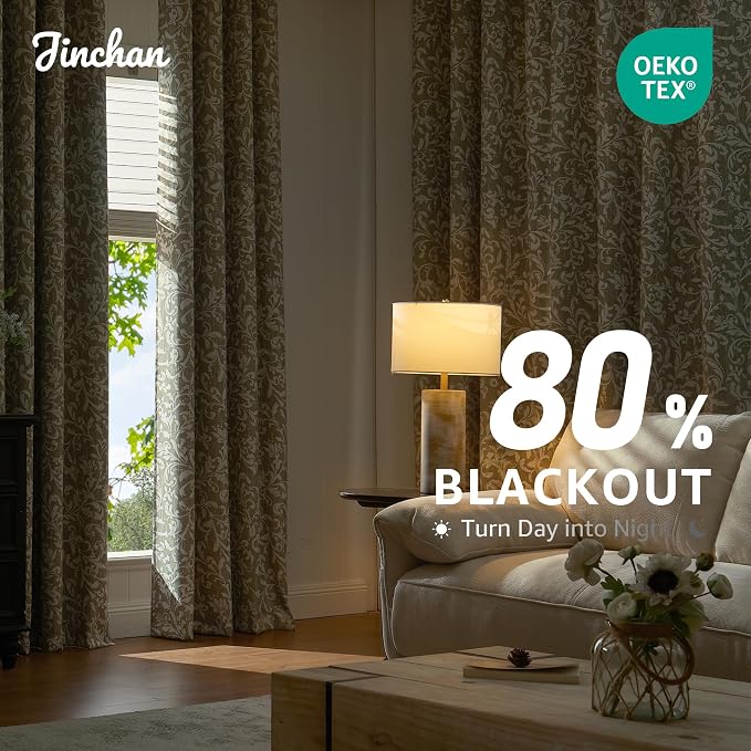 jinchan Sage Floral Blackout Curtians 63 Inch Vintage Grommet 2 Panels | Room - Image 5