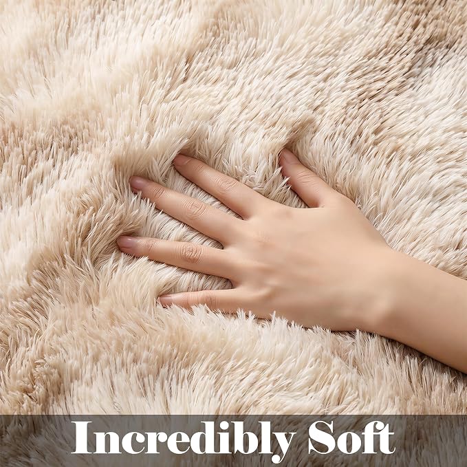 Runner Rugs for Bedroom Living Room, Tie-Dyed Beige 2x6 Bedside Hallway Fluffy - Image 2