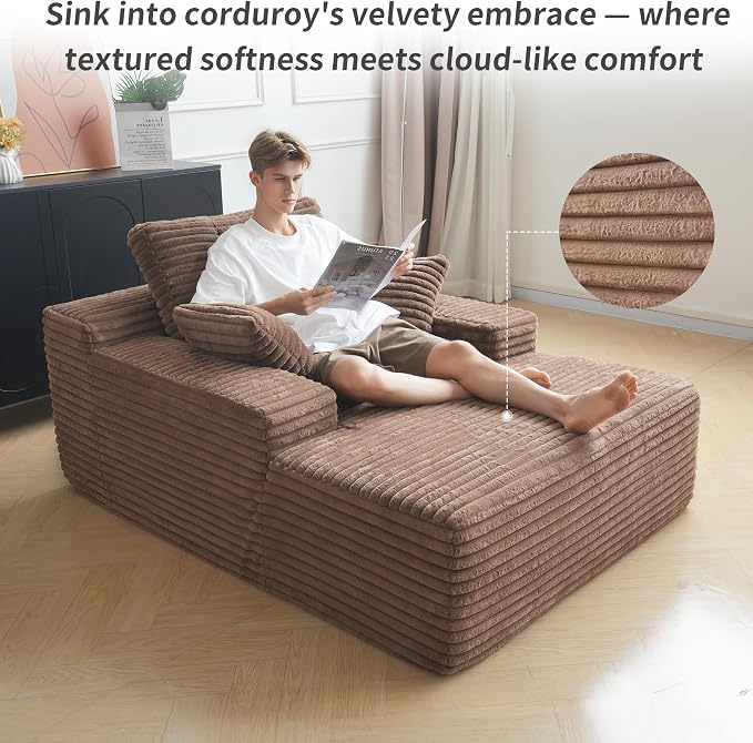 Oversized Chaise Lounge Chair Indoor, Plush Corduroy Boneless Sofa Bed - Image 7