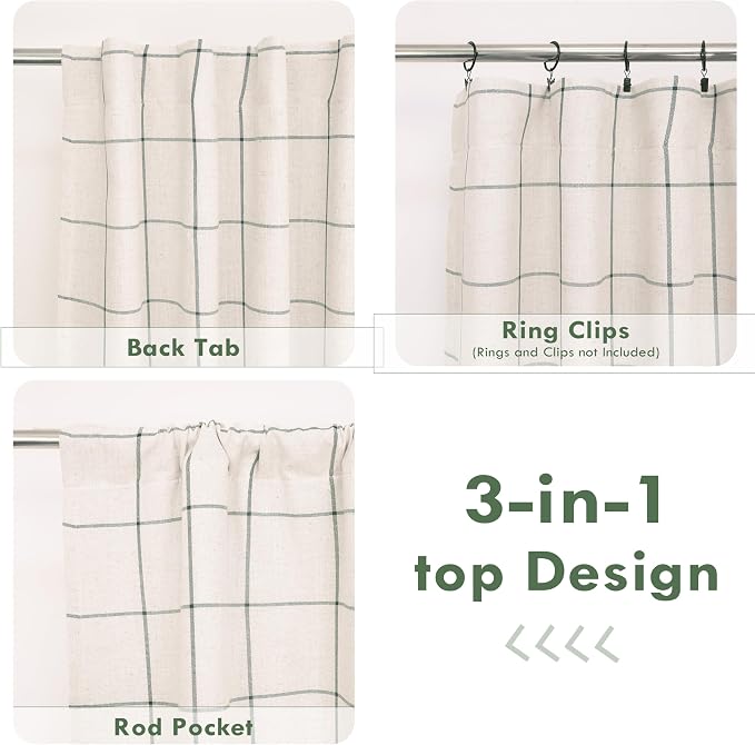 DriftAway 100% Blackout Plaid Linen Curtains W52xL90 Loden Green | 100% Blackout - Image 6