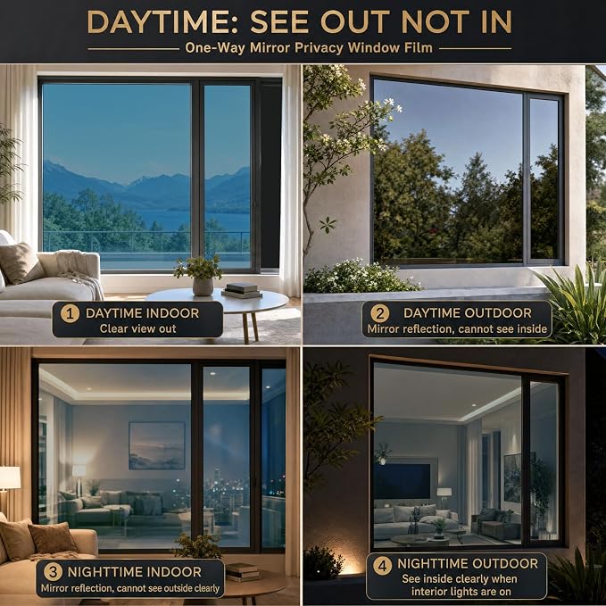 One Way Privacy Window Film Heat Control Mirror Tint 23.6Inx6.5Ft | Reflective - Image 2