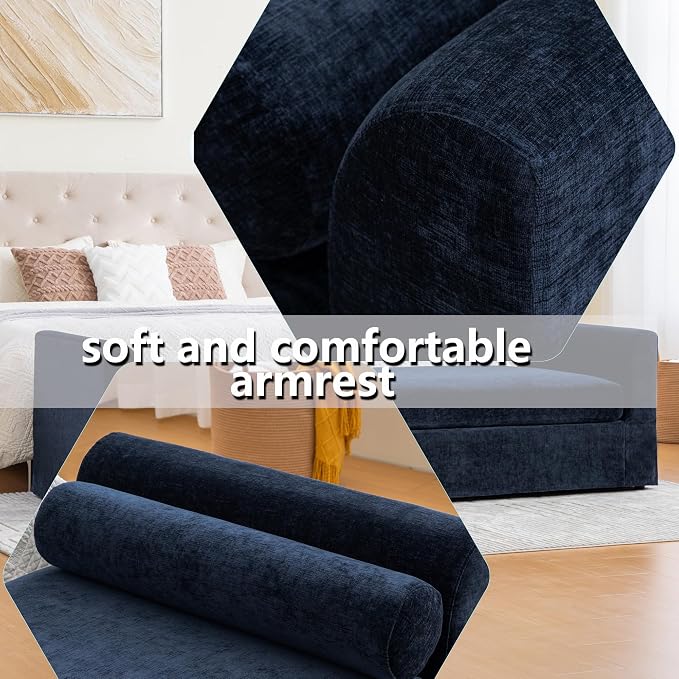 88.6" Oversized Upholstered Bench Navy, Extra Long End of Bed Couch - Image 3