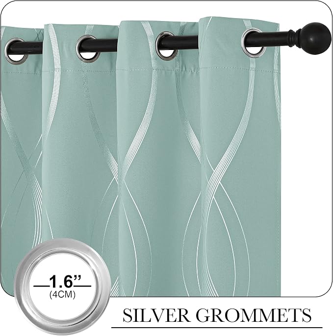 NICETOWN Aqua Blue Foil Print Curtains 90 inch Long - Image 5