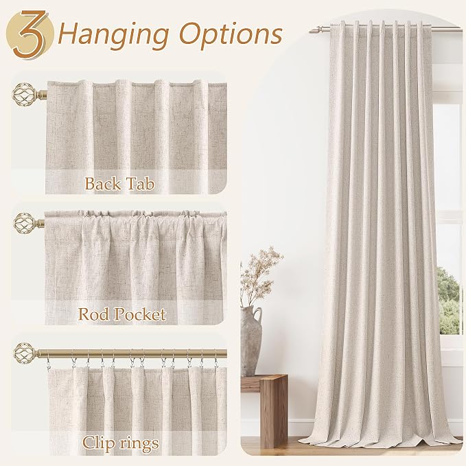 Oatmeal 100% Blackout Curtains 102 Inch Length 2 Panels Set - Image 6