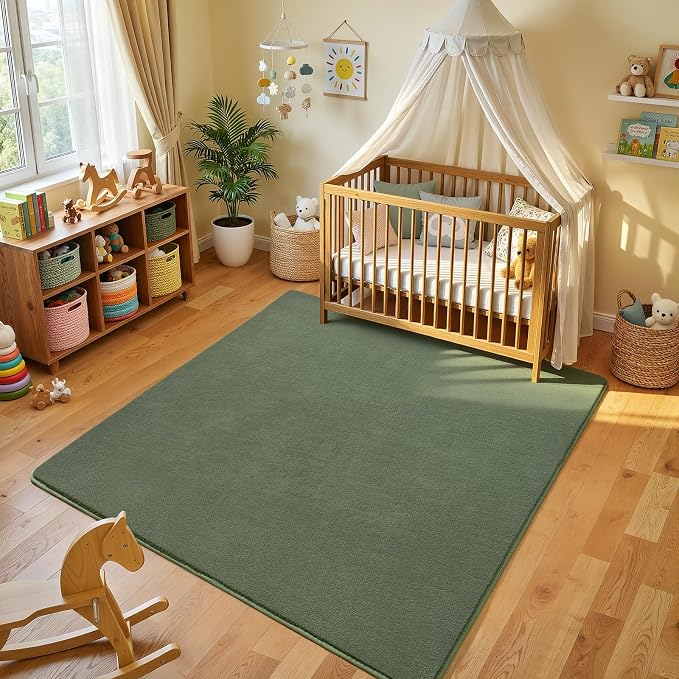 4x4 Square Area Rugs for Bedroom Living Room, Sage Green Fluffy Rug | Thickened - Image 2