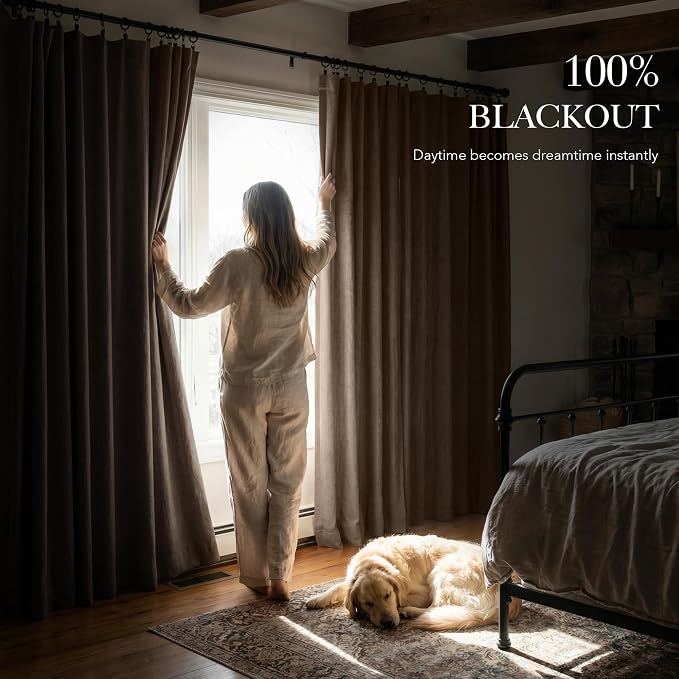 RYB HOME Brown 100% Blackout Curtains 96 Inch Long - Image 3
