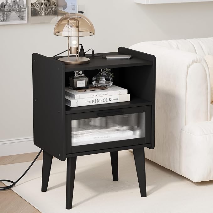 MMEOLUOOK Nightstand with Charging Station, Bedside Tables, End Table Side - Image 4