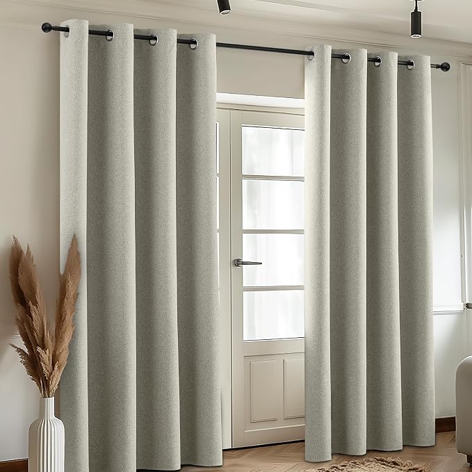 COSVIYA 100% Blackout Cream Linen Curtains & Drapes 96 Inch Length | Light - Image 8