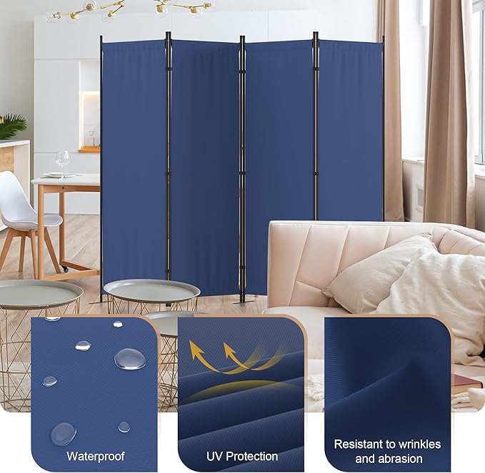 Room Partitions and Dividers 4 Panel Portable Wall w/ 3 Wider Feet Folding Room - Image 5