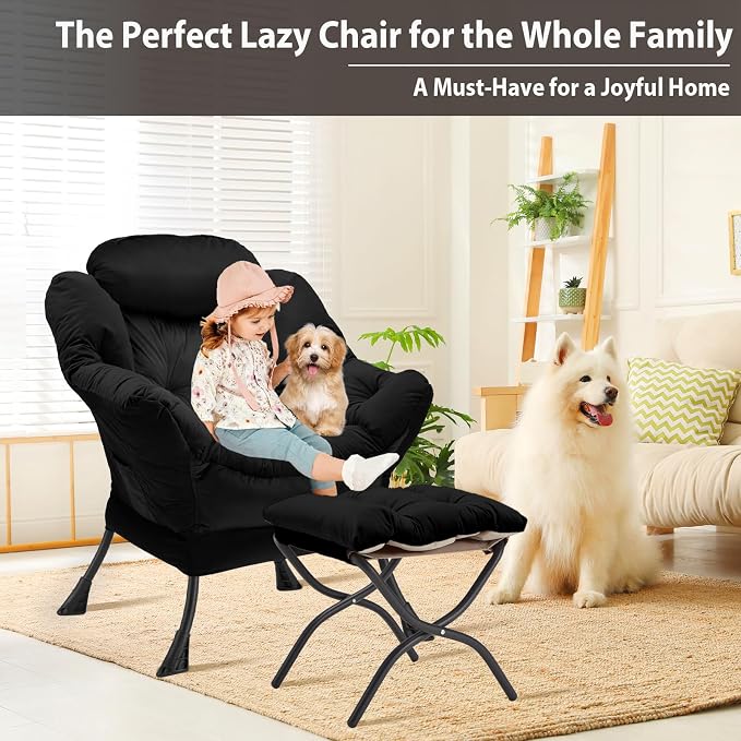 Youtanic Lazy Chair with Folding Ottoman, Accent Chair Velvet Upholstered with - Image 4