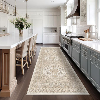 zesthome Washable Runner Rug 2.5x8 - Stain Resistant Entryway Rug,Ultra-Thin Kitchen Rugs, Anti Slip Backing Runner Rugs for Entrance Laundry Room Indoor Hallway (Cream/Beige,2.5'x8')