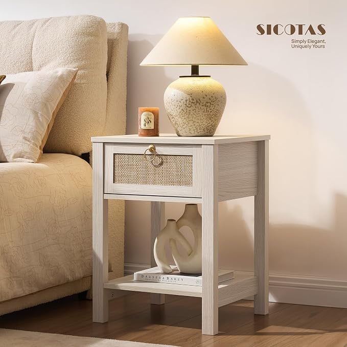 SICOTAS White Rattan Nightstand Set of 2 - Image 5